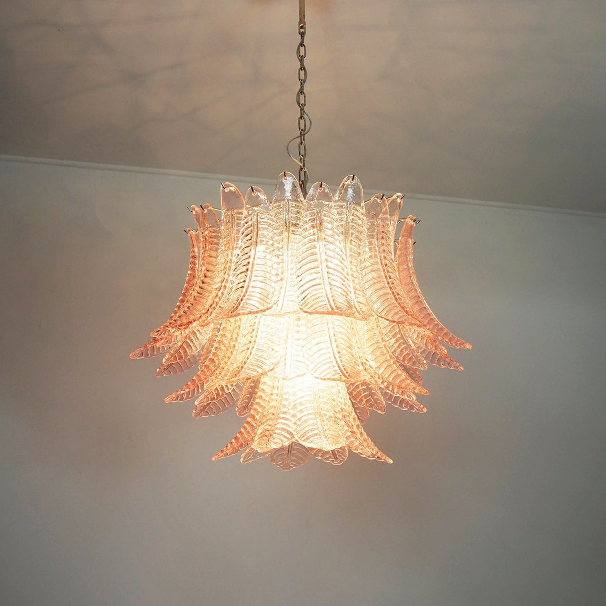 Murano Pink Glass Leaf Chandelier