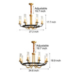 6/8-Light Candlelight Wagon Wheel Chandelier with Glass Shades