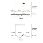 Minimalist Strip Waves Creative LED Copper Modern Dining Room Chandelier