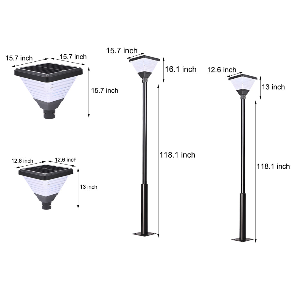 1-Light Black 98-In/118-In Solar LED Square Post Street Light