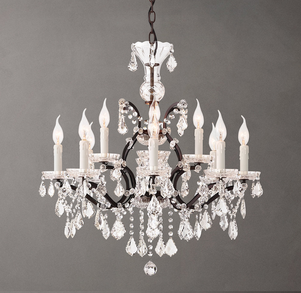 19th C. Rococo Iron & Crystal Round Chandelier 28"