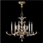 Six-Light Chandelier in Warm Muted Silver Leaf Finish with Beveled Crystal Accents