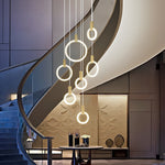 Minimalist Rings Stepless Dimming LED Nordic Duplex Stair Chandelier