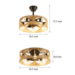20-in Hemp Rope-Woven Caged Ceiling Fan with Light and Remote, 6-Speed