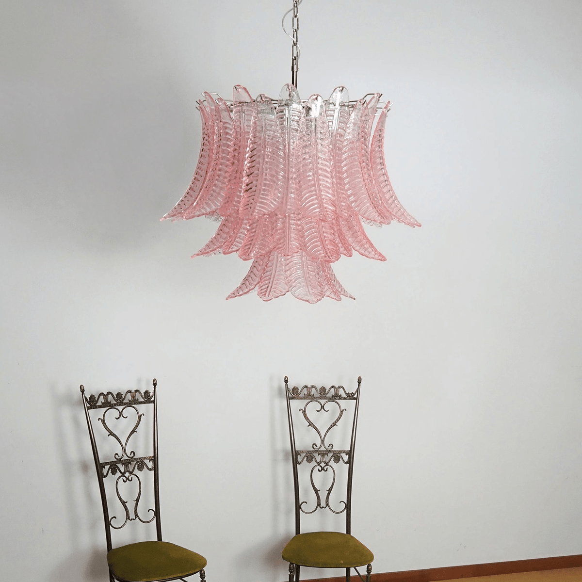 Murano Pink Glass Leaf Chandelier