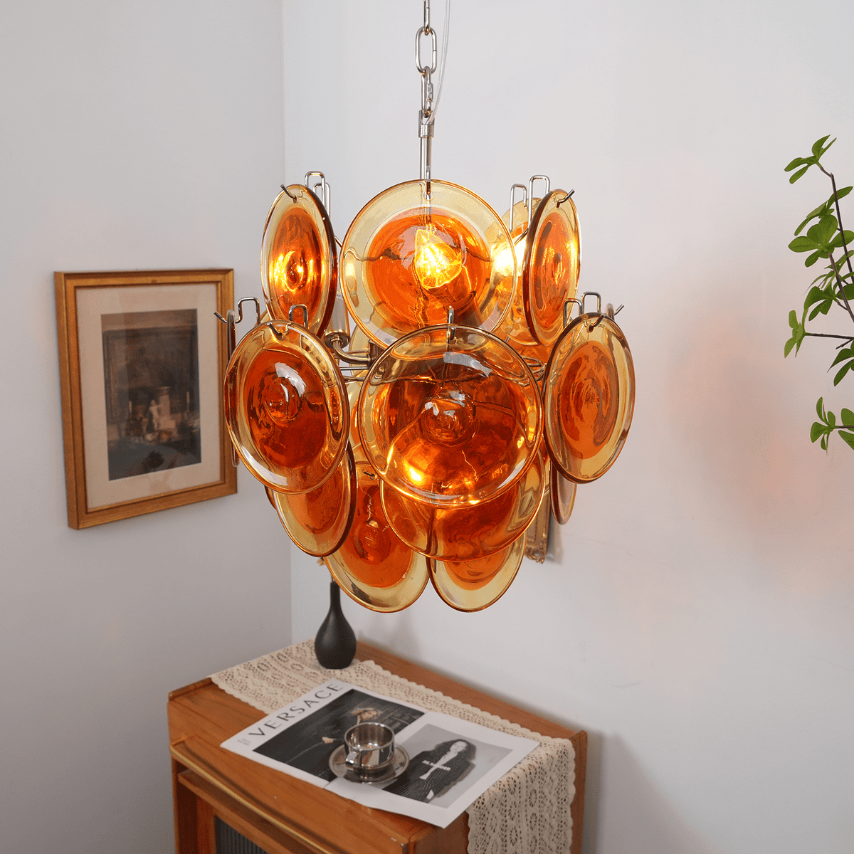 Orange Transparent Murano Disc Chandelier