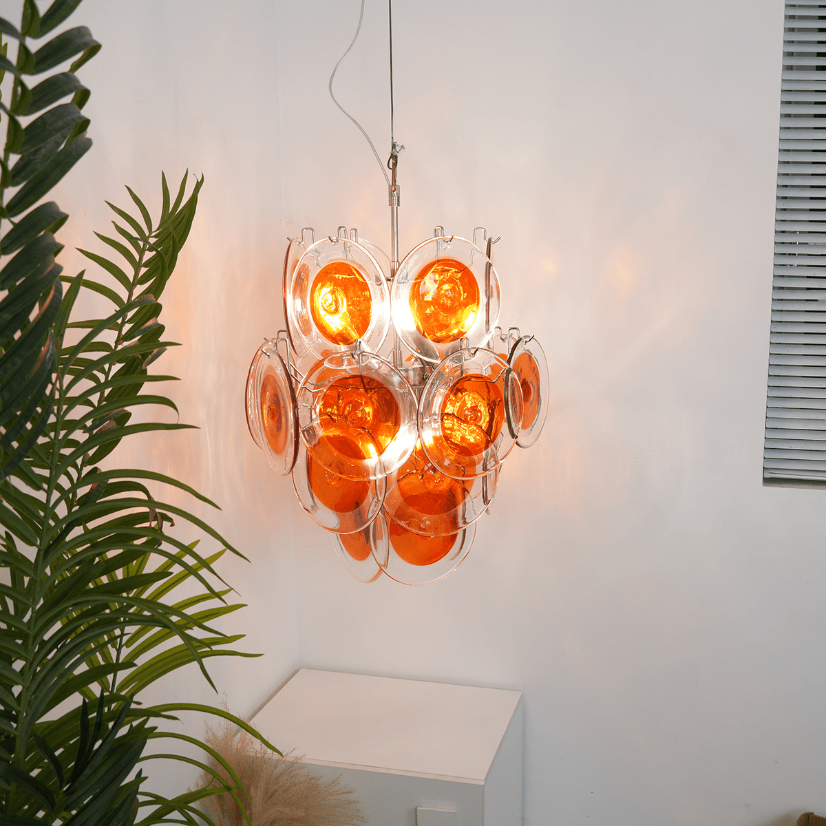 Orange Transparent Murano Disc Chandelier