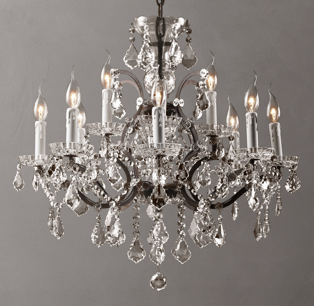 19th C. Rococo Iron & Crystal Round Chandelier 28"