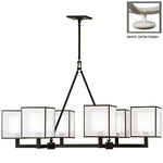 Black and White Story Six-Light Chandelier in Studio White Satin Lacquer Finish with Shimmering Screen of White Organza