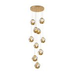 Cognac Color Glass Globes Shade Adjustable Modern Long Chandelier