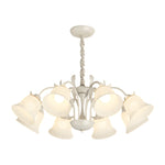 8 Heads Pastoral White Flowers 3 Step Dimming French Style Chandelier