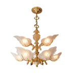9-Light Italian Chandelier in Brass with Murano Glass Leaves
