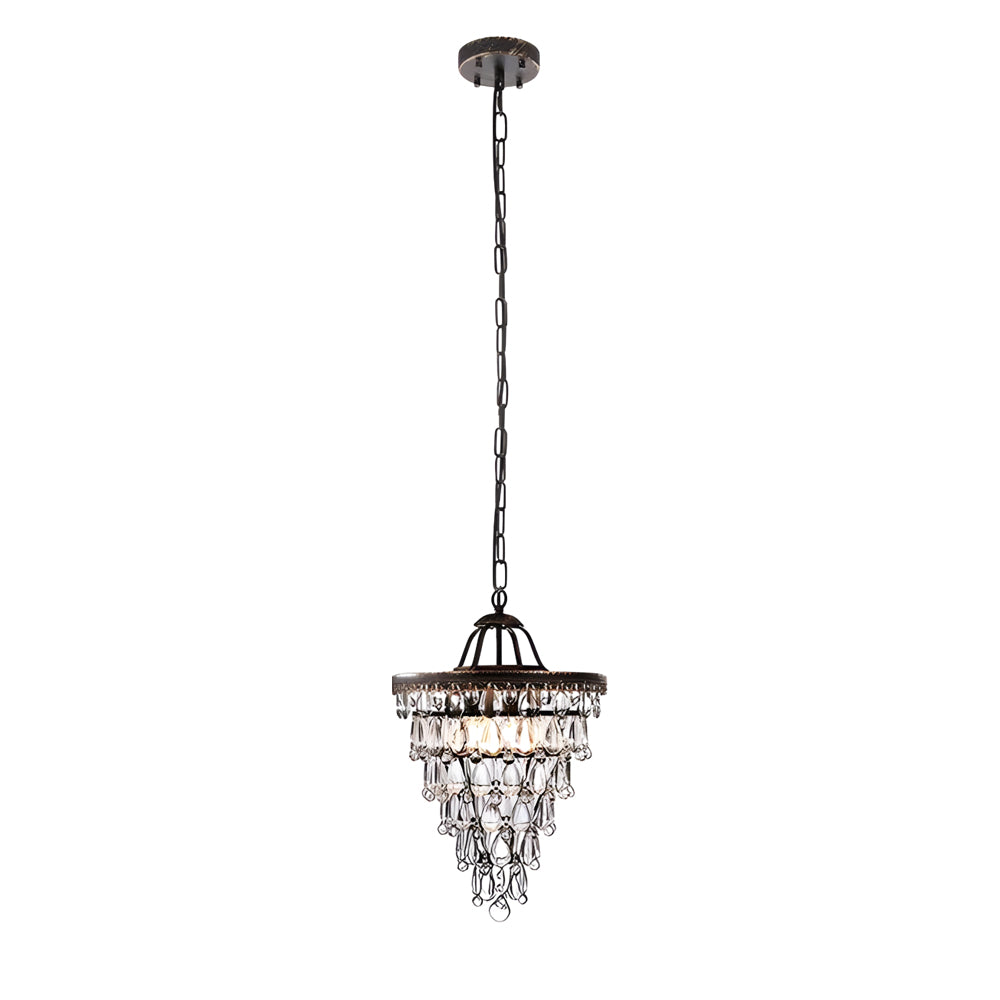 Round Tiered Crystal Water Drop Aged Metallic American Chandelier