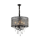 Round Iron Crystal Pendant Retro American Style Chandelier Hanging Lights