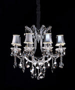 Polished chrome traditional crystal Chandelier dressed with silver lampshades
