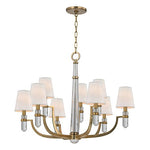 Brass Nine-Light Chandelier with Cream Shade