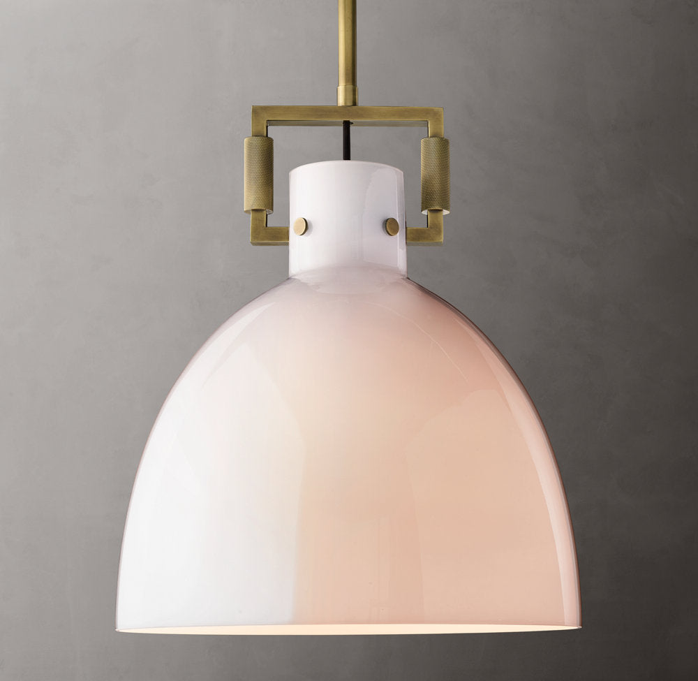 Machinist Milk Glass Cloche Pendant