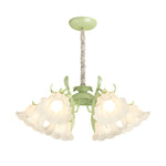 6 Heads Flowers Leaves Three Step Dimming French Style Chandelier Lamp