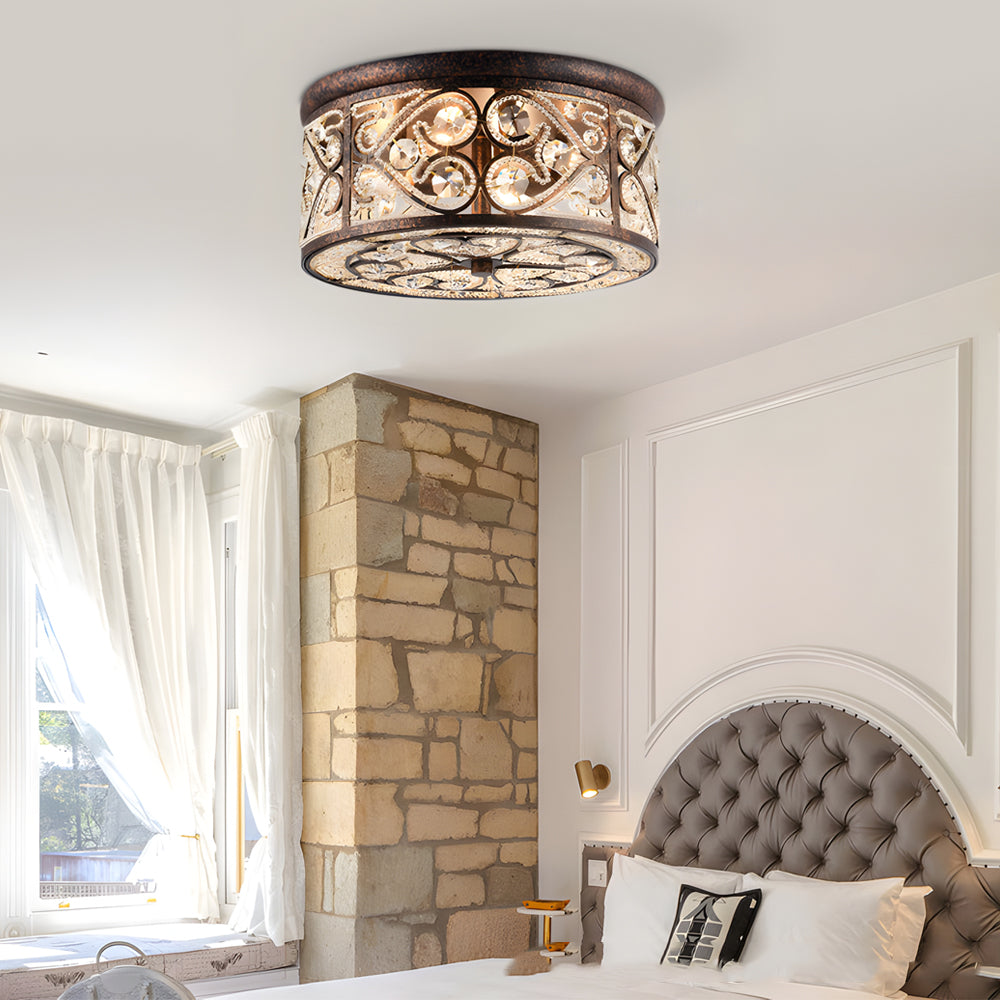 American 13 in. Drum Bronze Crystal Flush Mount Ceiling Lights– YOVINO