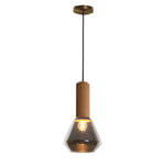 Luxury Copper Glass Jar 1-Light Wood Pendant Light Ceiling Hang Fixture Cork Diamond Glass Suspended lights