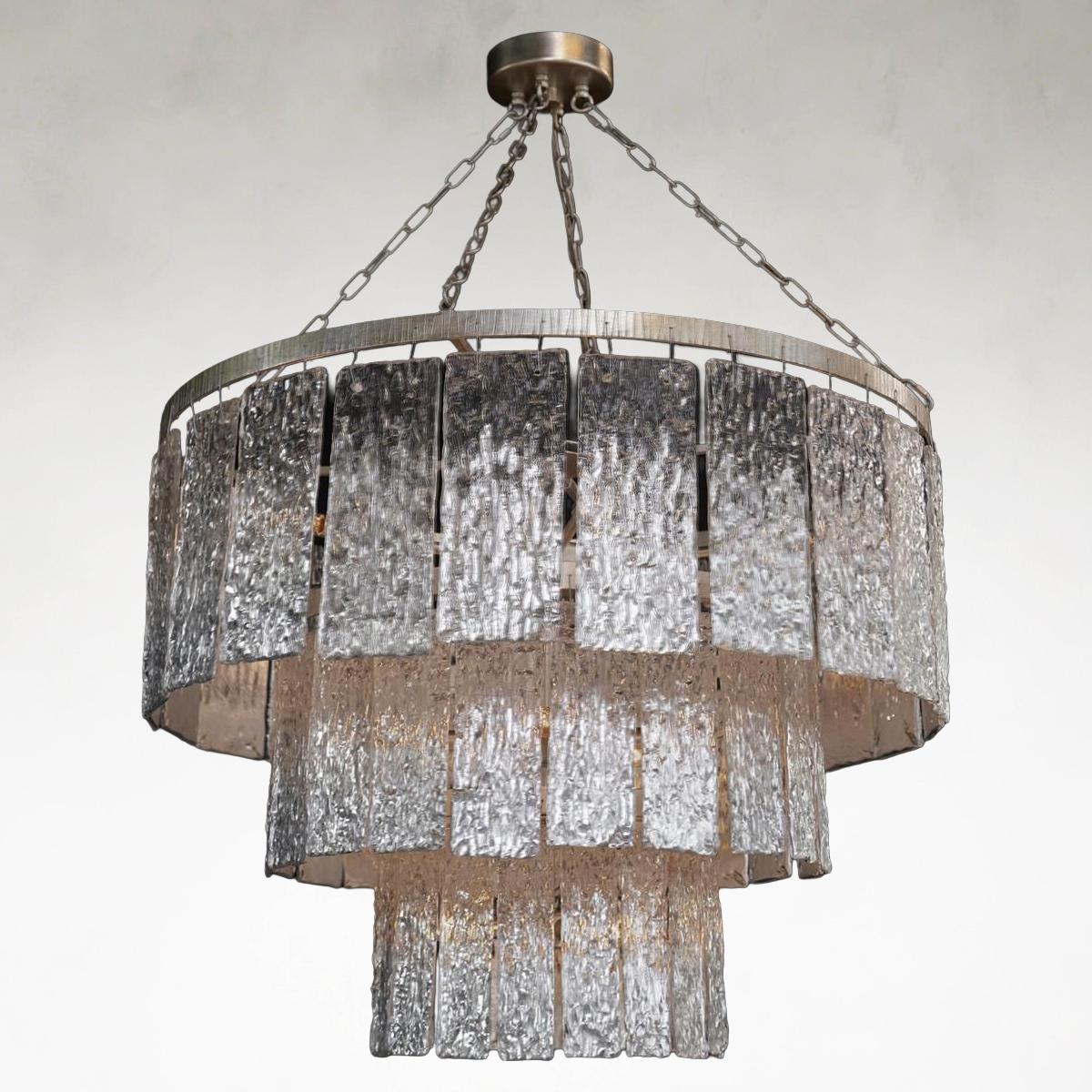 Twilight 16-Light 35.5 Inch Silver Ceiling Chandelier with Slumped Glass