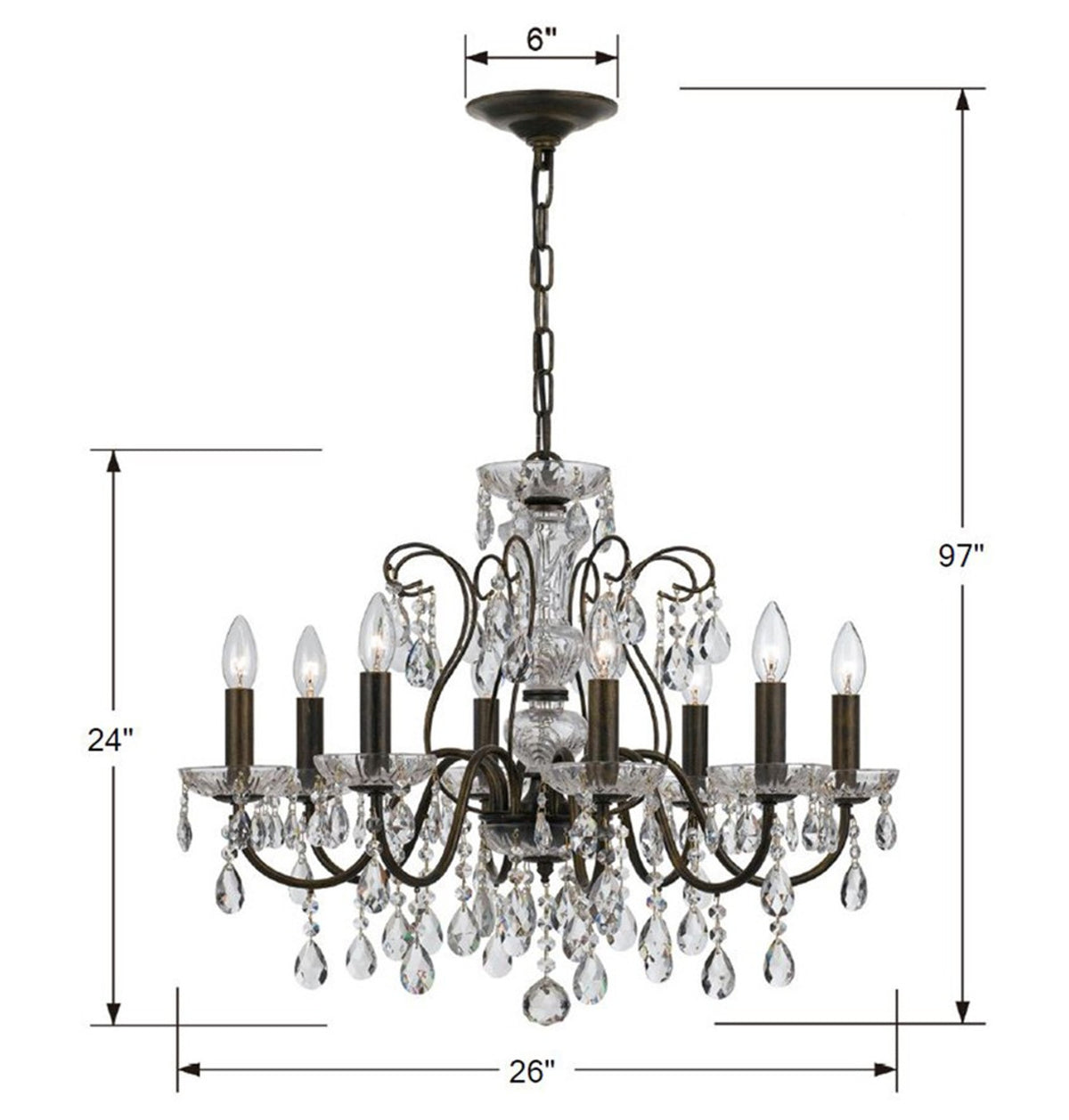 Century Chandelier, 6-Light, Polished Silver, Clear Heritage Crystal, 21"W (1705-40 1A2CE)