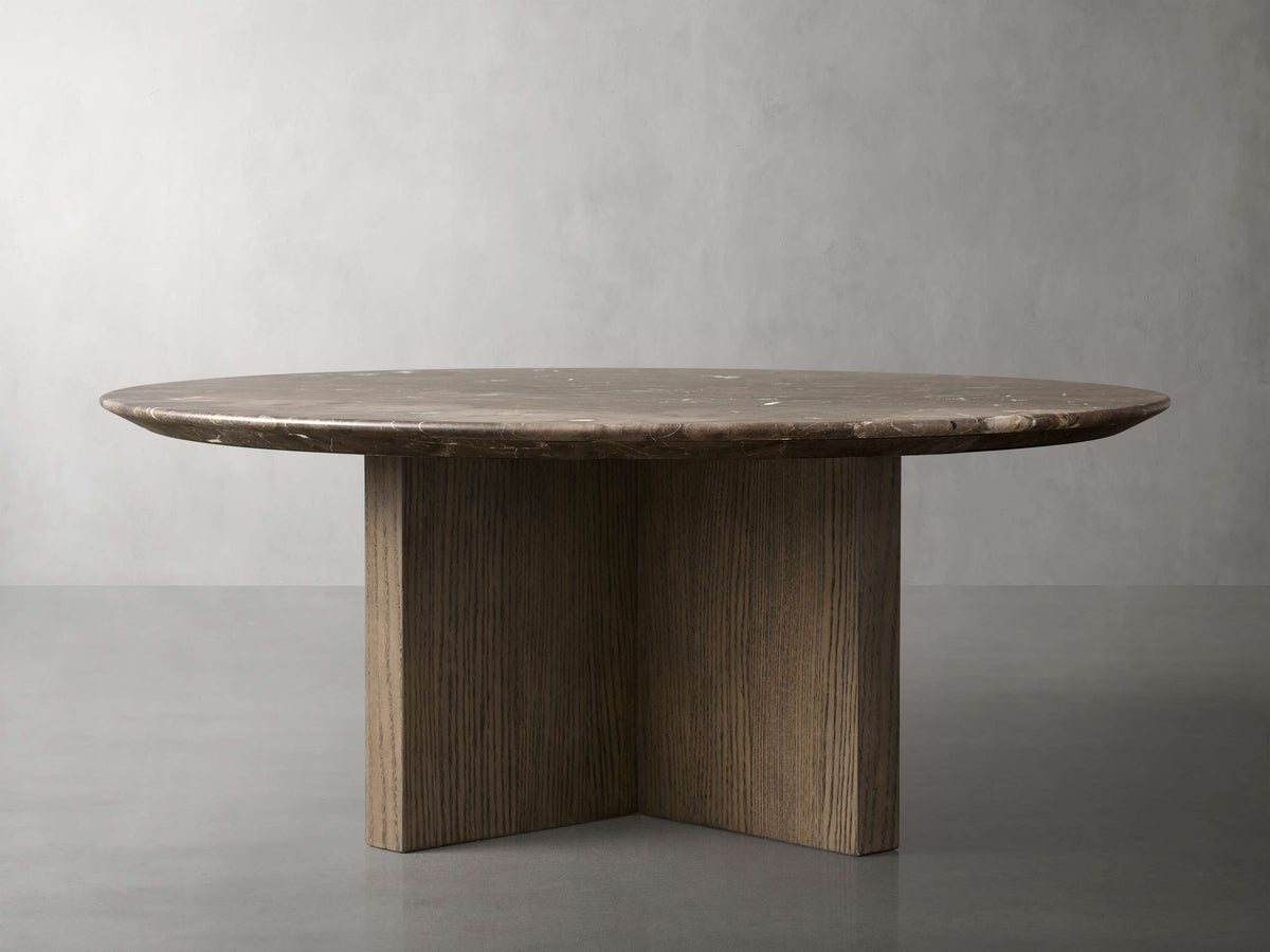Saint Germain Round Stone Top Coffee Table with Wood Clement Base