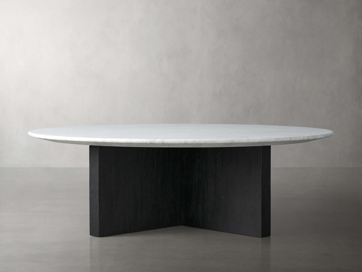 Saint Germain Round Stone Top Coffee Table with Wood Clement Base