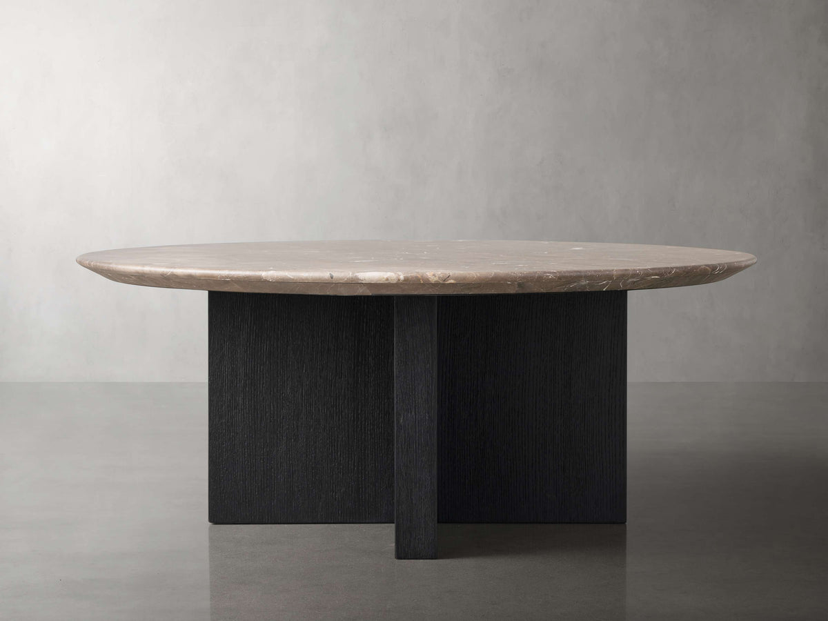 Saint Germain Round Stone Top Coffee Table with Wood Clement Base