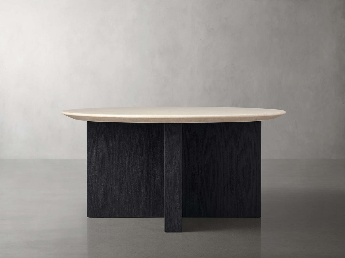 Saint Germain Round Stone Top Coffee Table with Wood Clement Base