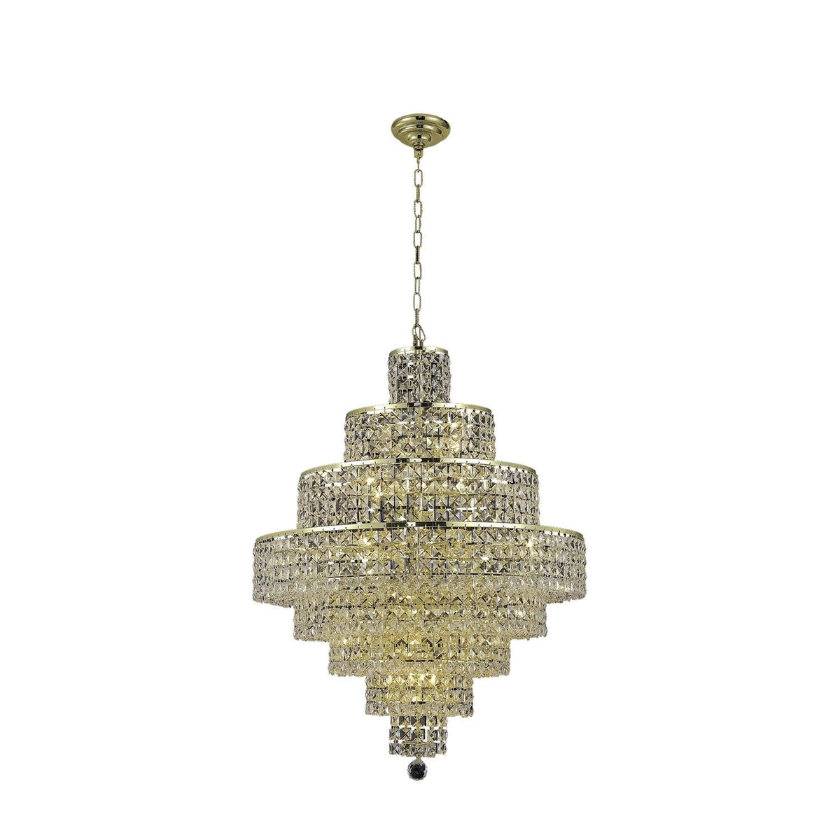 Gold Eighteen-Light Chandelier with Clear Royal Cut Crystals