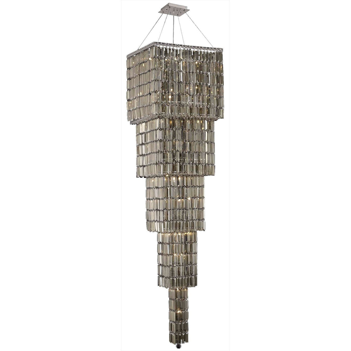 Maxim Chrome Twenty-Two Light 22-Inch Five-Tier Square Pendant with Royal Cut Golden Teak Smoky Crystal