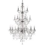 Polished Chrome Crystal Fountain 3 Tier 21 Light Chandelier with Clear Glass and Prisim Cut Clear Crystal Strands