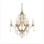 Antique Gold Six Light Chandelier with Crystals