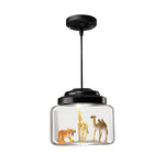Personality Animal Model Decor Glass Jar LED Black Modern Pendant Light