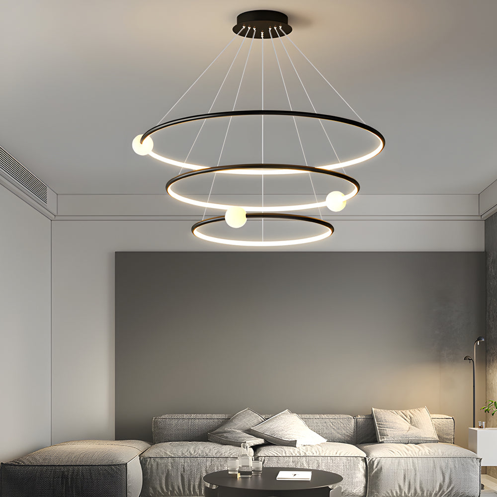 White/BlackCircular Pendant Lamp Dimmable LED Rings Chandelier