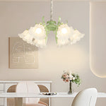 6 Heads Flowers Leaves Three Step Dimming French Style Chandelier Lamp