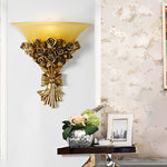 Retro Resin Roses Bouquet Glass European-Style Wall Lamp Wall Light Fixture
