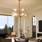 9-Light Italian Chandelier in Brass with Murano Glass Leaves