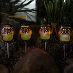 2-Pack Solar Lanterns Flickering Flame Metallic Owl Stake Solar Lights Garden Landscape Lights for Outdoor Decor