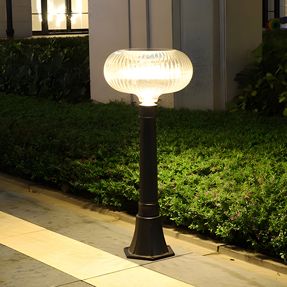 Modern Solar Lawn Light Metal Cylinder OvalShade LED Outdoor Bollard Light