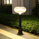 Modern Solar Lawn Light Metal Cylinder OvalShade LED Outdoor Bollard Light