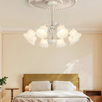 8 Heads Pastoral White Flowers 3 Step Dimming French Style Chandelier