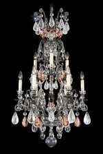 Pewter 10-Light Pink and Black Diamond Rock Crystal Chandelier, 21W x 40H x 21D
