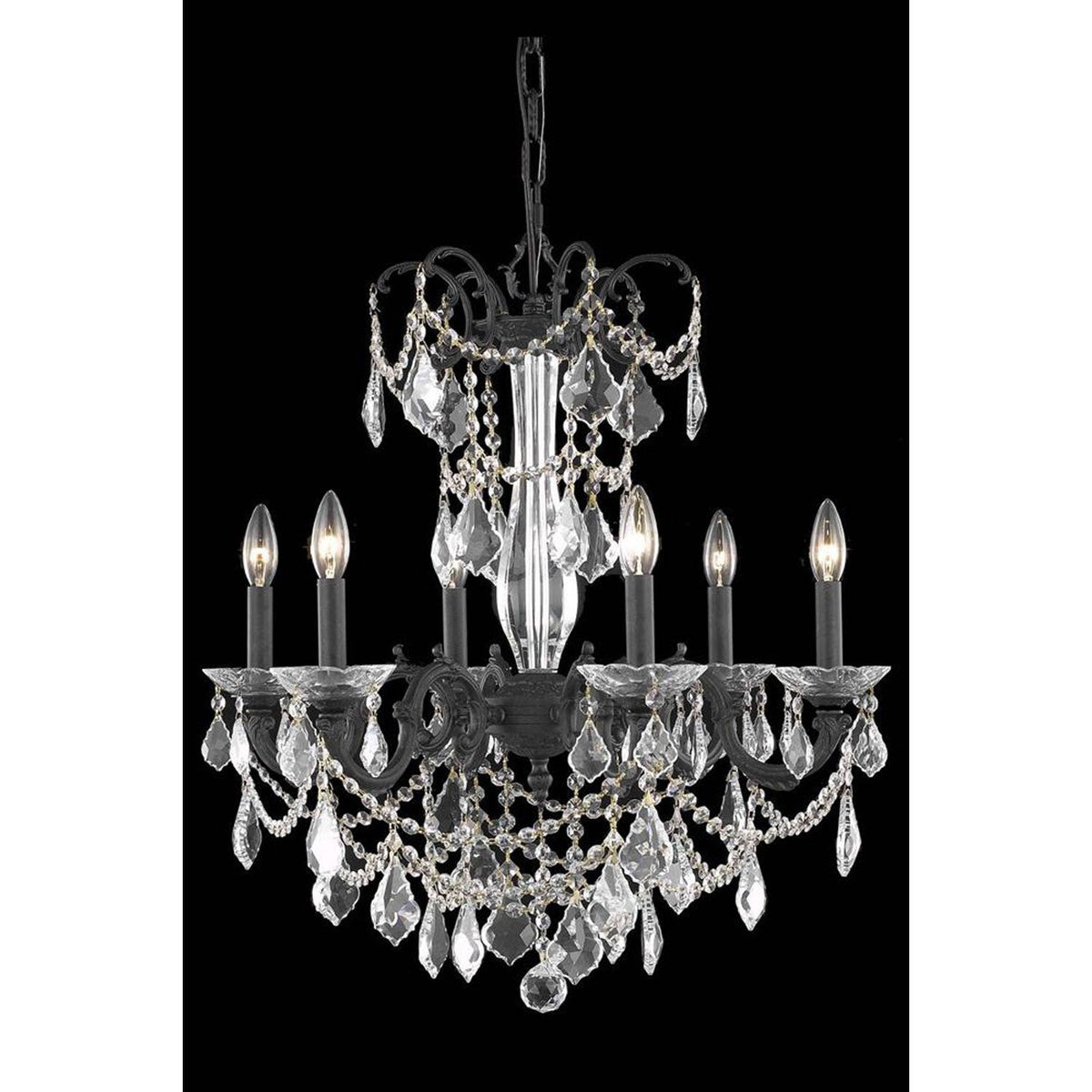 Athena Dark Bronze Six-Light Chandelier with Royal Cut Crystal
