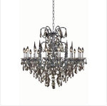Pewter Sixteen-Light Chandelier with Golden Teak/Smoky Royal Cut Crystals