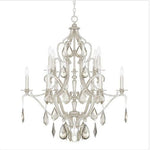 Antique Silver Ten-Light Chandelier with Clear and Antique Crystals