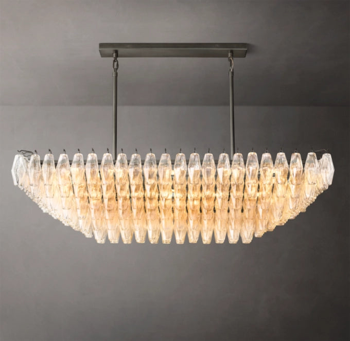 Chiara Clear Glass Tiered Rectangular Chandelier 54"