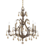 Group Dawson Antique Brass Five-Light Chandelier with Golden Teak Hand Cut Wrought Iron