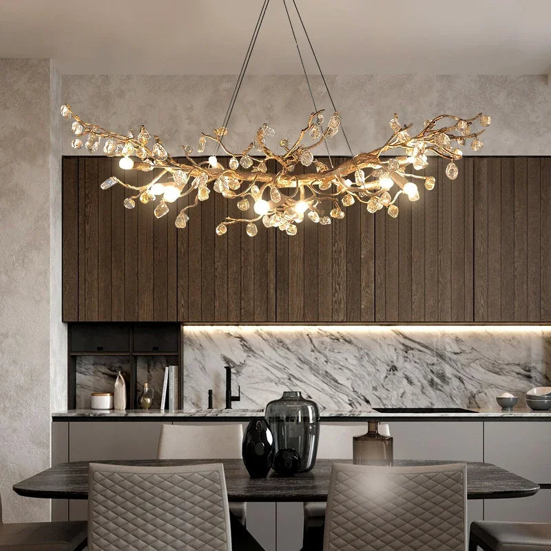 Albero Copper & Natural Crystal Stone Chandelier